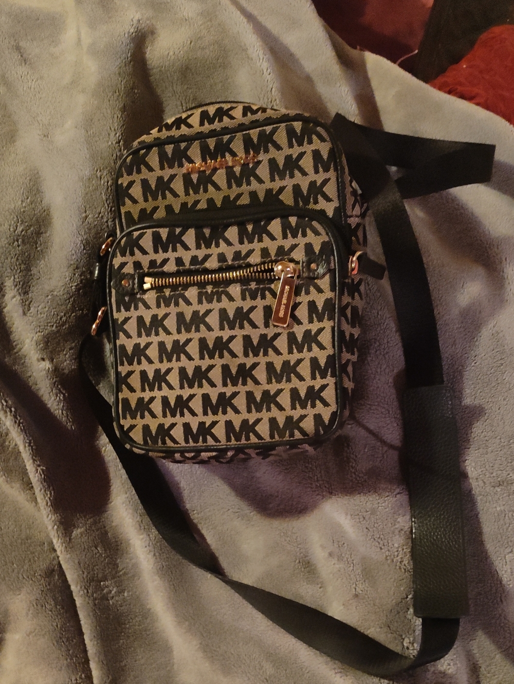 Michael Kors Beige and Black MK Monogram Crossbody Belt Bag